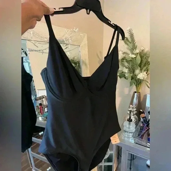 NWT POPILUSH Shapewear Swimsuit Deep V-Neck One-Piece Low-Back - Picture 5 of 7